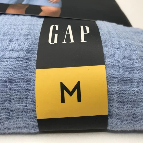 Gap Women's Gauze Tiered Dress Size Medium  Blue Short Sleeve BOHO V Neck - Picture 4 of 7